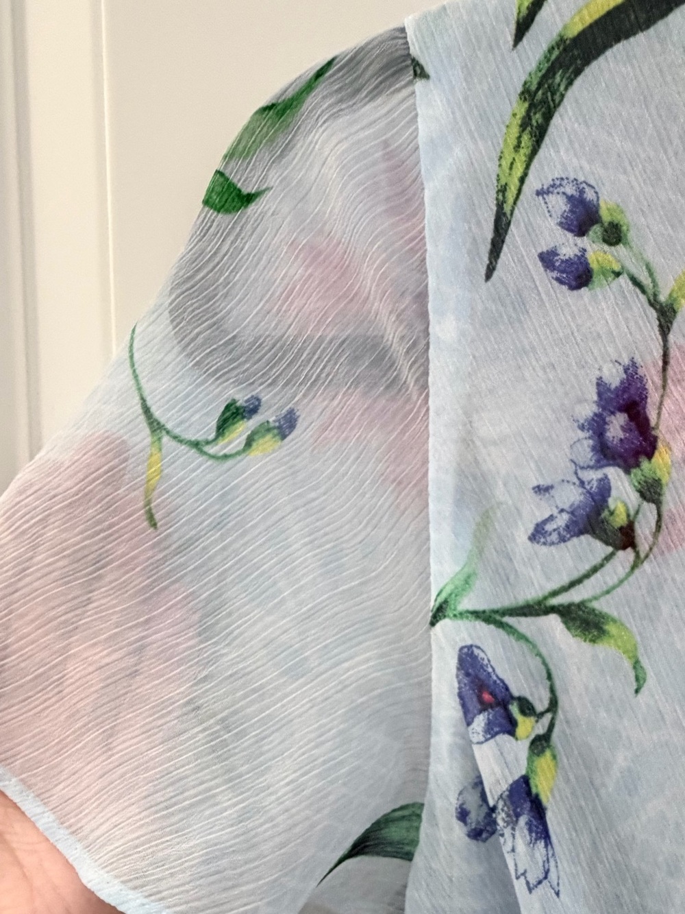White House Black Market Light Blue Ruffle Floral High-Low Wrap Dress - Picture 6 of 15